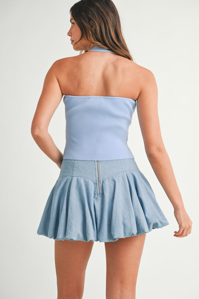 CHARLIE BUTTON FRONT HALTER NECK KNIT TOP