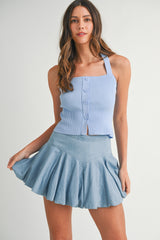 CHARLIE BUTTON FRONT HALTER NECK KNIT TOP