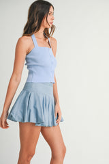 CHARLIE BUTTON FRONT HALTER NECK KNIT TOP
