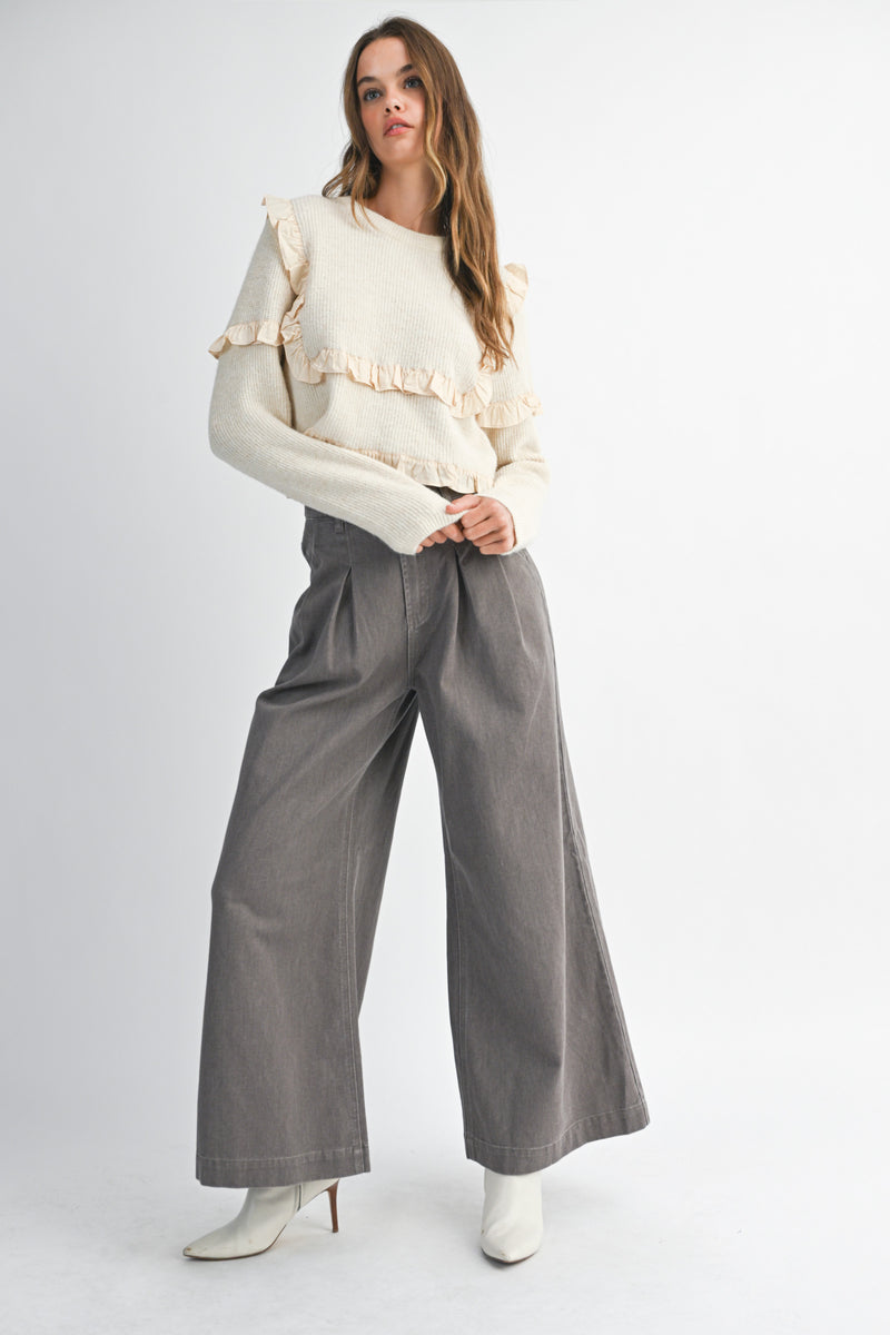 ROSA CREW NECK RUFFLE SWEATER PULLOVER