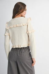 ROSA CREW NECK RUFFLE SWEATER PULLOVER