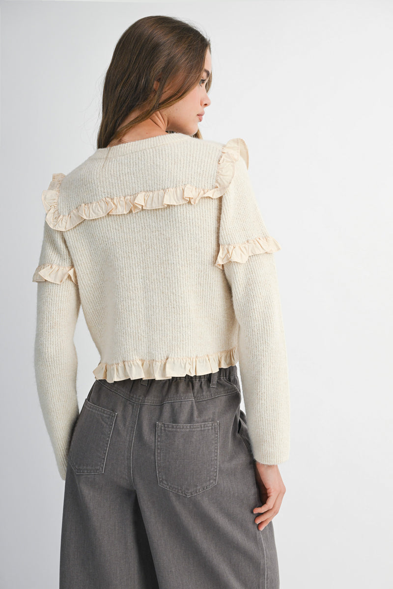 ROSA CREW NECK RUFFLE SWEATER PULLOVER