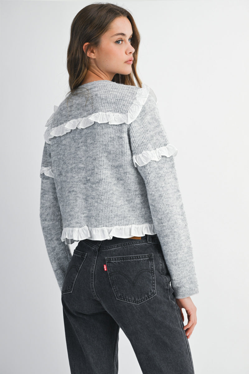 ROSA CREW NECK RUFFLE SWEATER PULLOVER