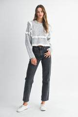ROSA CREW NECK RUFFLE SWEATER PULLOVER