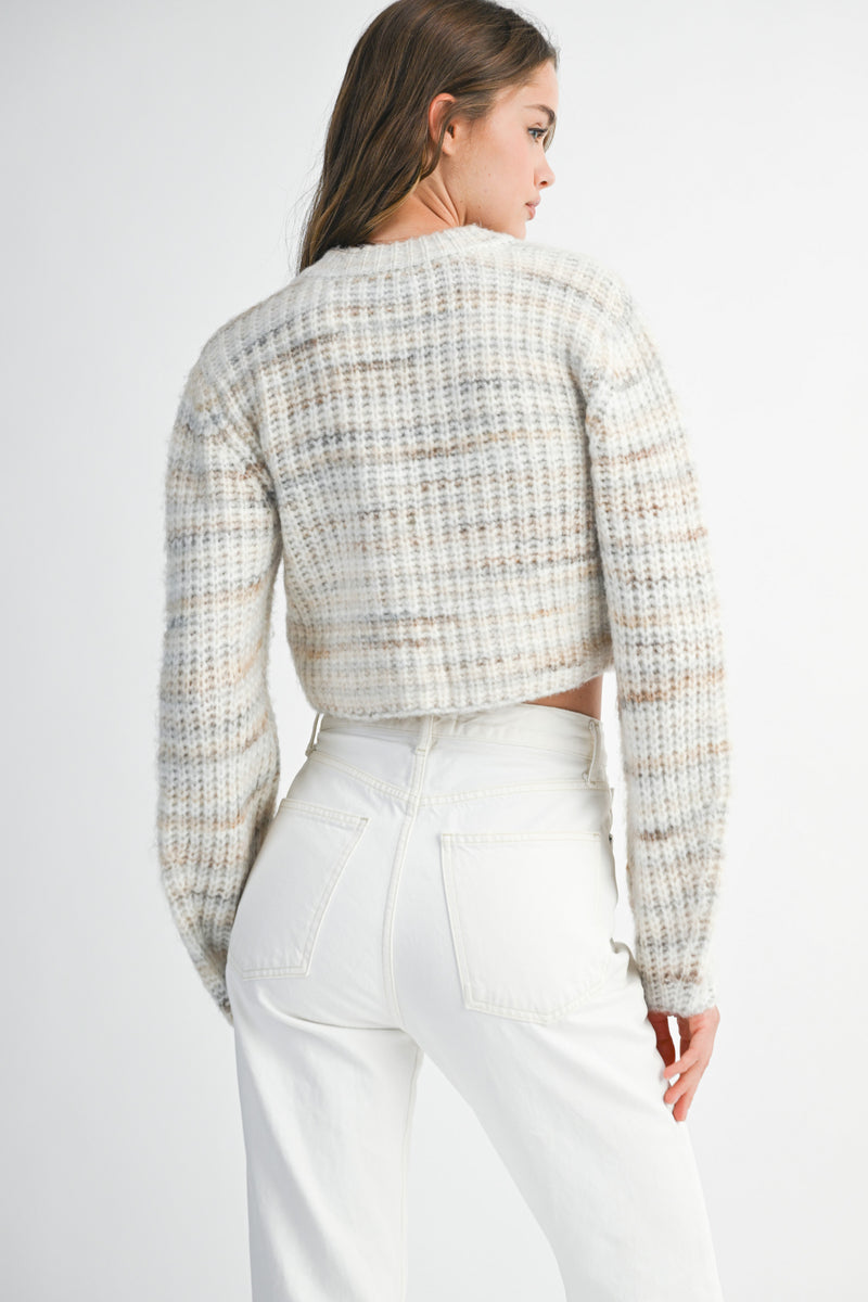 CHARLEE MULTI PASTEL STRIPE CROPPED SWEATER