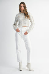 CHARLEE MULTI PASTEL STRIPE CROPPED SWEATER
