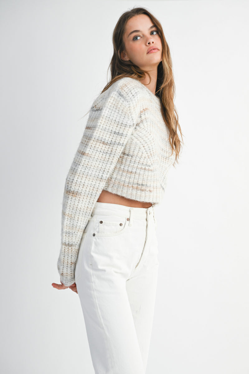 CHARLEE MULTI PASTEL STRIPE CROPPED SWEATER