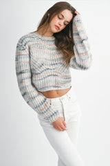 CHARLEE MULTI PASTEL STRIPE CROPPED SWEATER