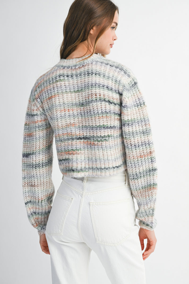 CHARLEE MULTI PASTEL STRIPE CROPPED SWEATER