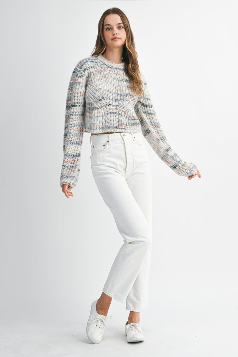 CHARLEE MULTI PASTEL STRIPE CROPPED SWEATER