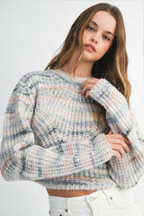 CHARLEE MULTI PASTEL STRIPE CROPPED SWEATER