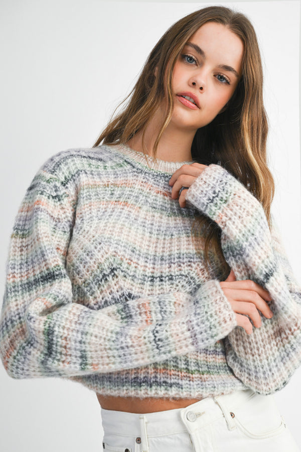 CHARLEE MULTI PASTEL STRIPE CROPPED SWEATER