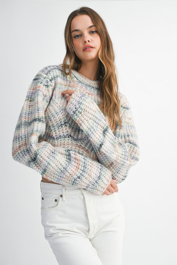 CHARLEE MULTI PASTEL STRIPE CROPPED SWEATER