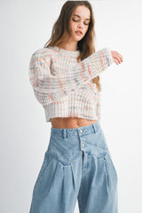 CHARLEE MULTI PASTEL STRIPE CROPPED SWEATER