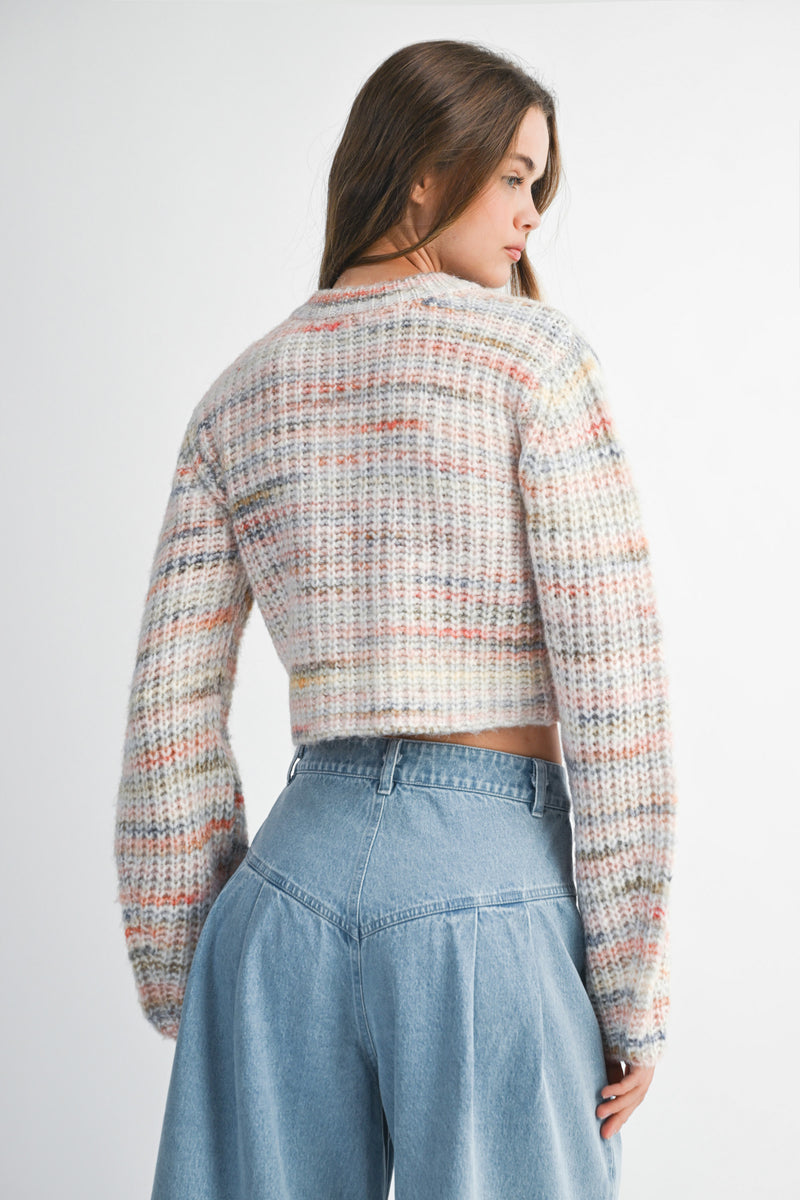 CHARLEE MULTI PASTEL STRIPE CROPPED SWEATER