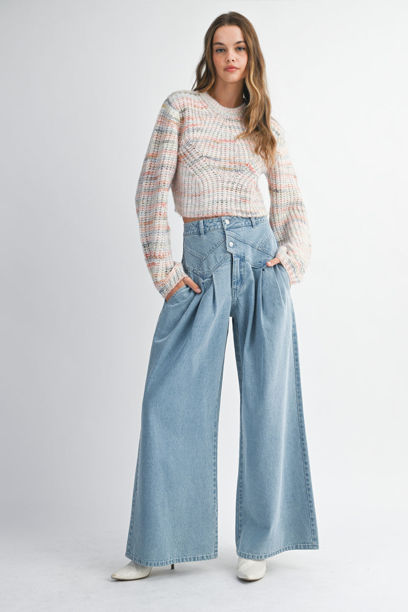 CHARLEE MULTI PASTEL STRIPE CROPPED SWEATER