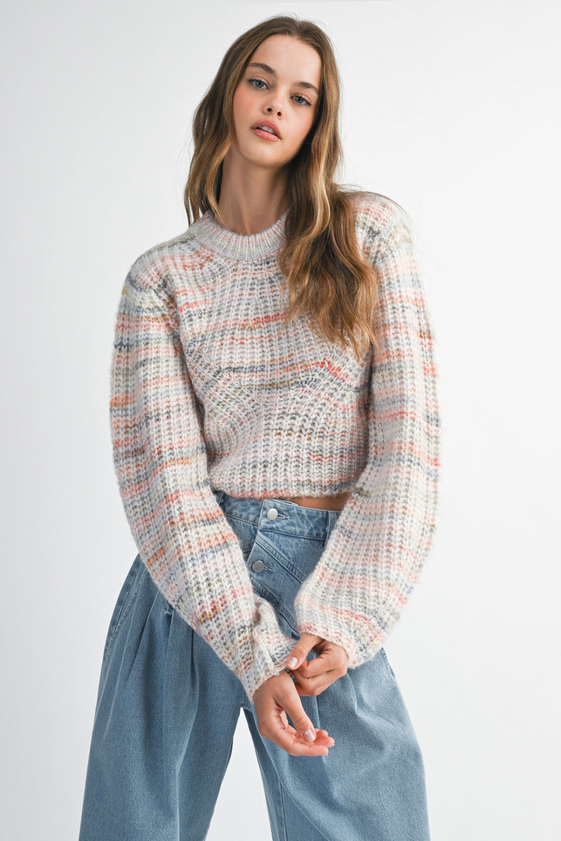 CHARLEE MULTI PASTEL STRIPE CROPPED SWEATER