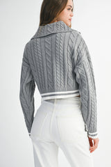 DANIELA LAPEL COLLAR CROP SWEATER TOP