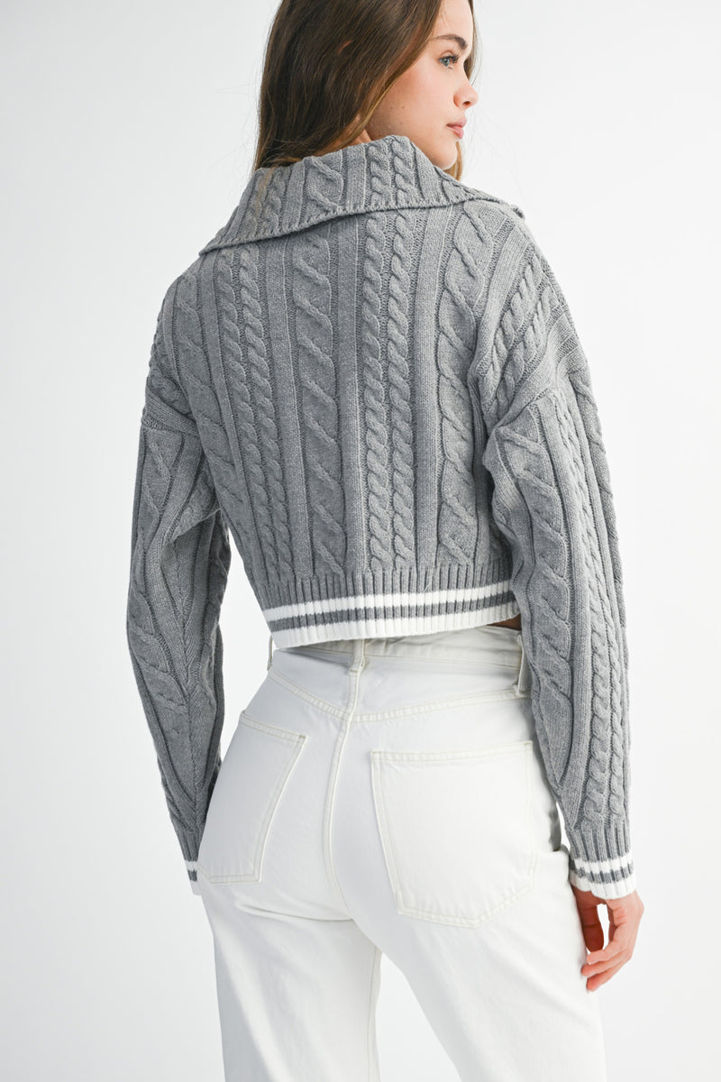 DANIELA LAPEL COLLAR CROP SWEATER TOP