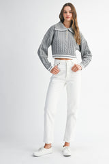 DANIELA LAPEL COLLAR CROP SWEATER TOP