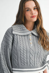 DANIELA LAPEL COLLAR CROP SWEATER TOP