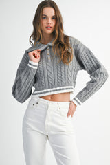 DANIELA LAPEL COLLAR CROP SWEATER TOP