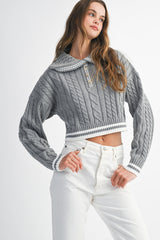 DANIELA LAPEL COLLAR CROP SWEATER TOP