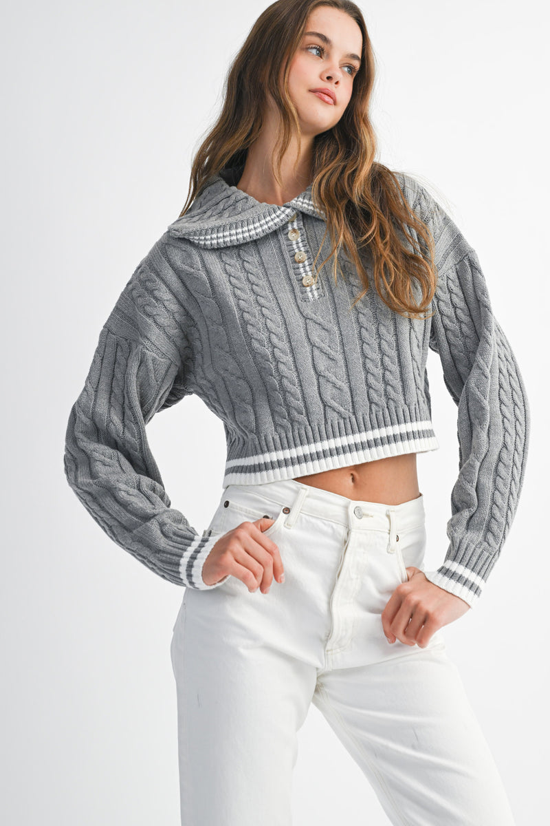 DANIELA LAPEL COLLAR CROP SWEATER TOP