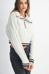 DANIELA LAPEL COLLAR CROP SWEATER TOP
