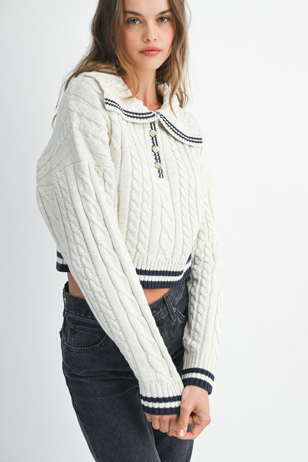 DANIELA LAPEL COLLAR CROP SWEATER TOP