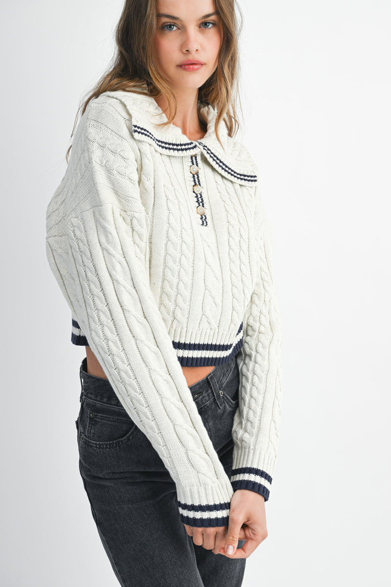DANIELA LAPEL COLLAR CROP SWEATER TOP