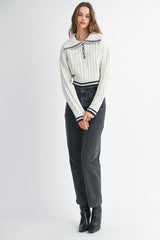 DANIELA LAPEL COLLAR CROP SWEATER TOP