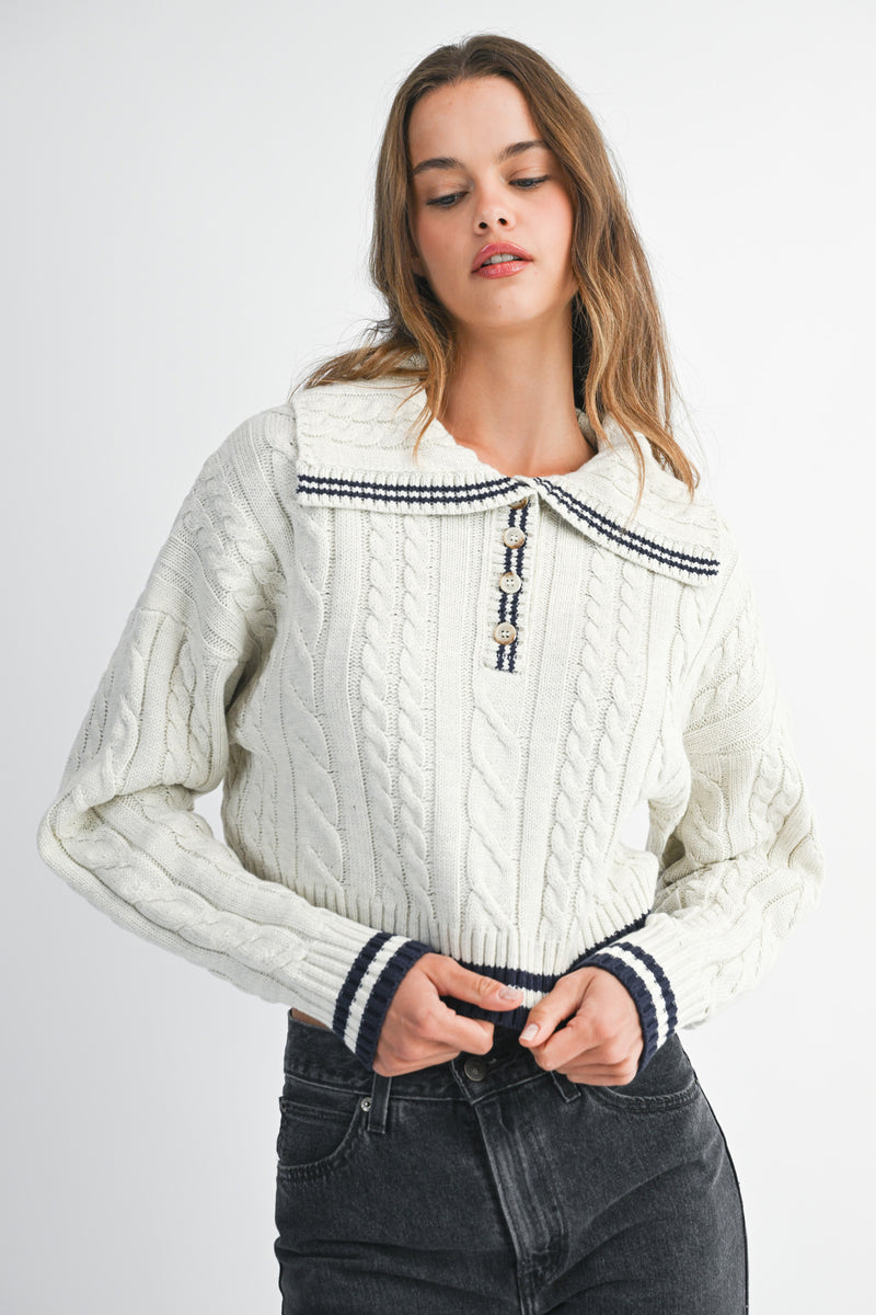 DANIELA LAPEL COLLAR CROP SWEATER TOP