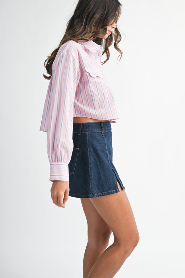 RENILDA SCALLOPED DETAILED PIN STRIPE SHIRTS