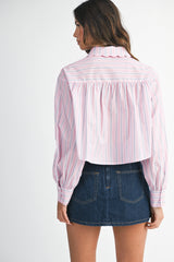 RENILDA SCALLOPED DETAILED PIN STRIPE SHIRTS