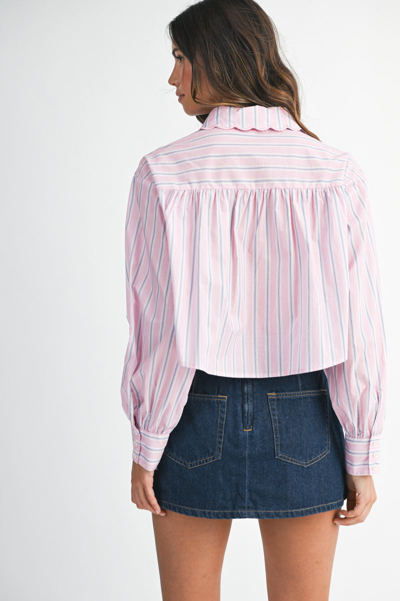 RENILDA SCALLOPED DETAILED PIN STRIPE SHIRTS