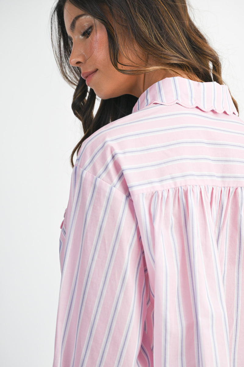 RENILDA SCALLOPED DETAILED PIN STRIPE SHIRTS