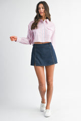 RENILDA SCALLOPED DETAILED PIN STRIPE SHIRTS