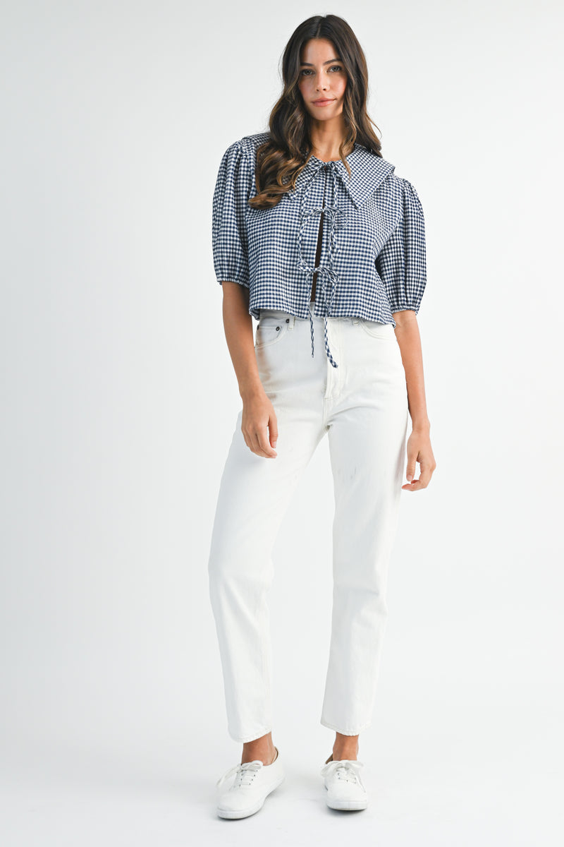 JULIETTE GINGHAM BIB COLLAR SHIRT