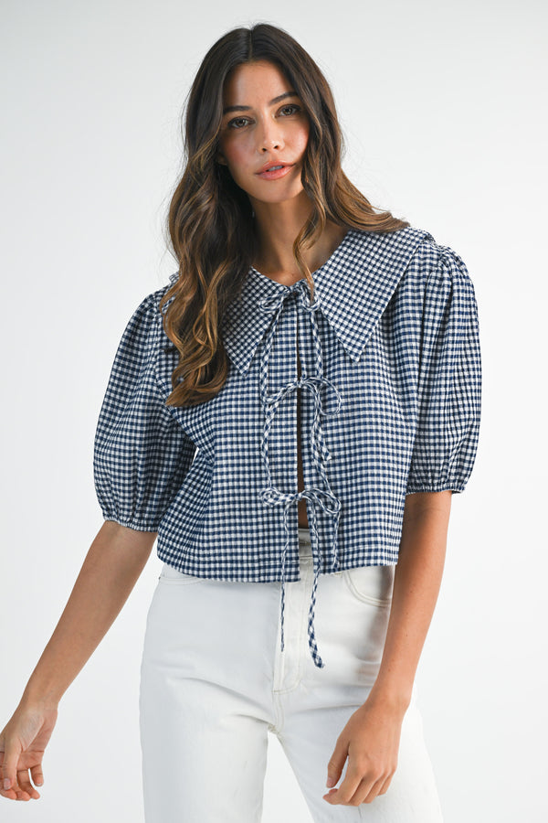 JULIETTE GINGHAM BIB COLLAR SHIRT