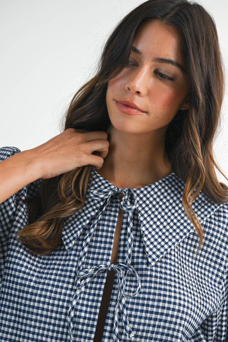 JULIETTE GINGHAM BIB COLLAR SHIRT