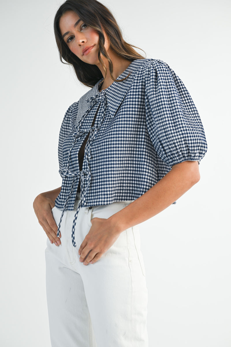JULIETTE GINGHAM BIB COLLAR SHIRT