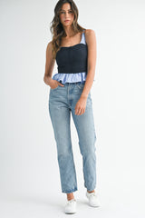 MARKEE STRIPED CONTRAST SLEEVELESS TOP