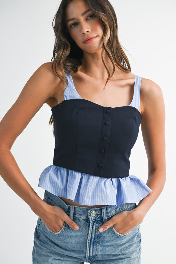 MARKEE STRIPED CONTRAST SLEEVELESS TOP