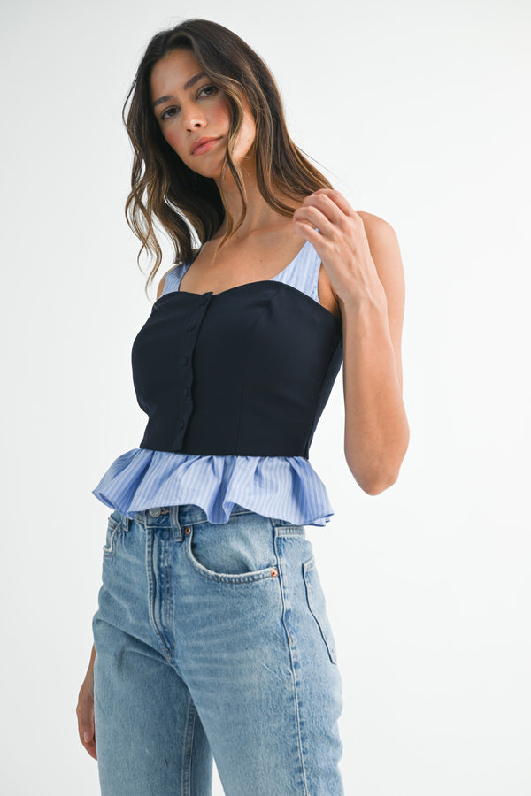 MARKEE STRIPED CONTRAST SLEEVELESS TOP