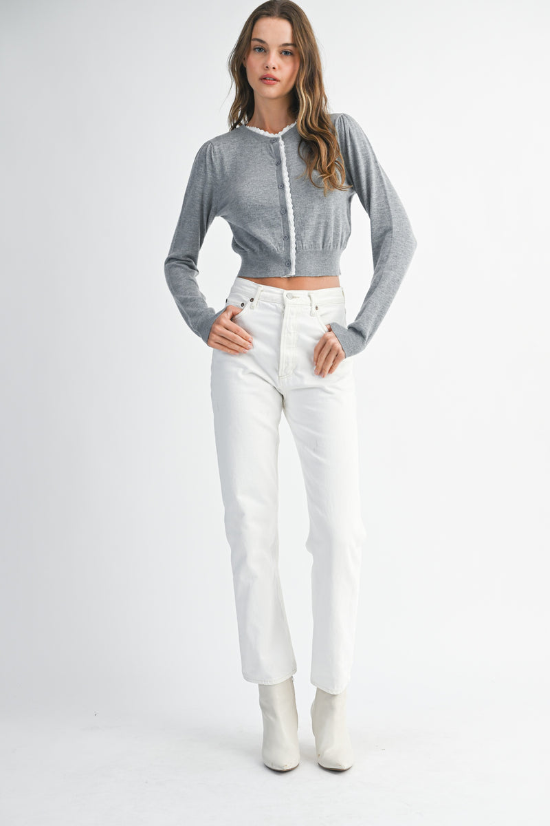 JWALA LACE CONTRAST KNIT CARDIGAN TOP