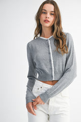 JWALA LACE CONTRAST KNIT CARDIGAN TOP