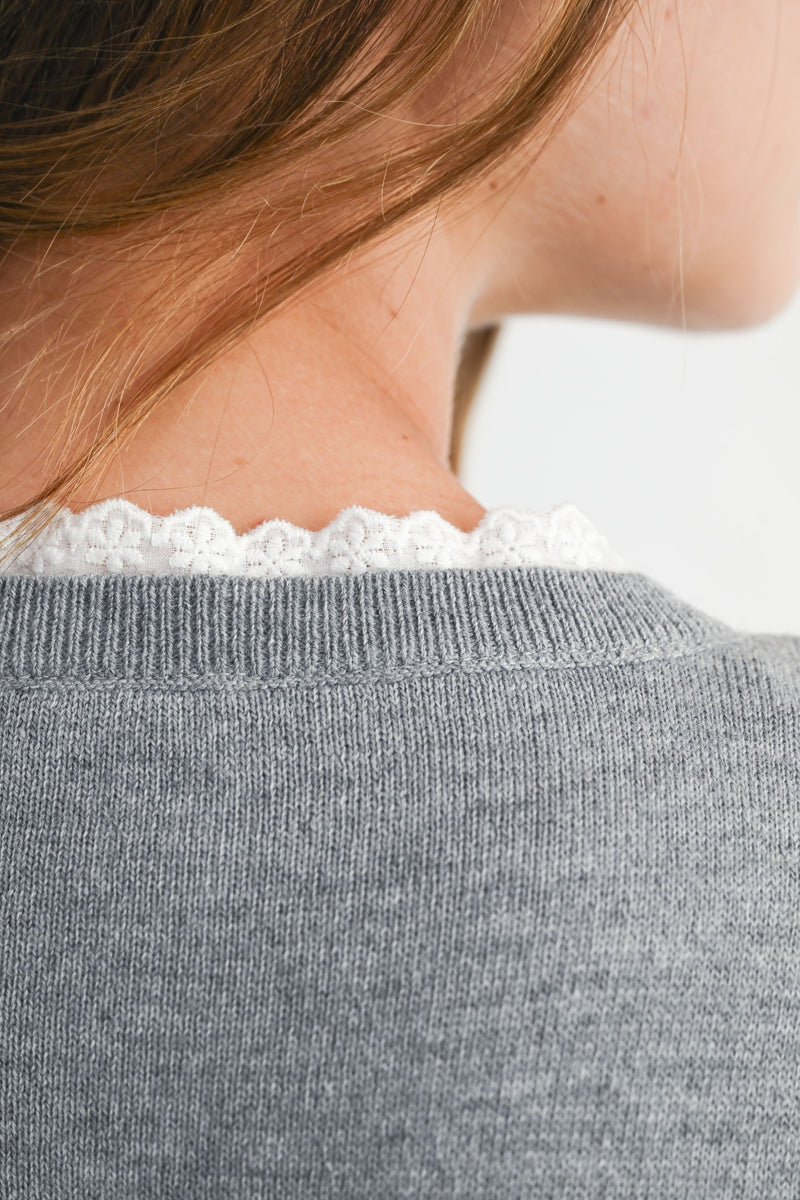 JWALA LACE CONTRAST KNIT CARDIGAN TOP