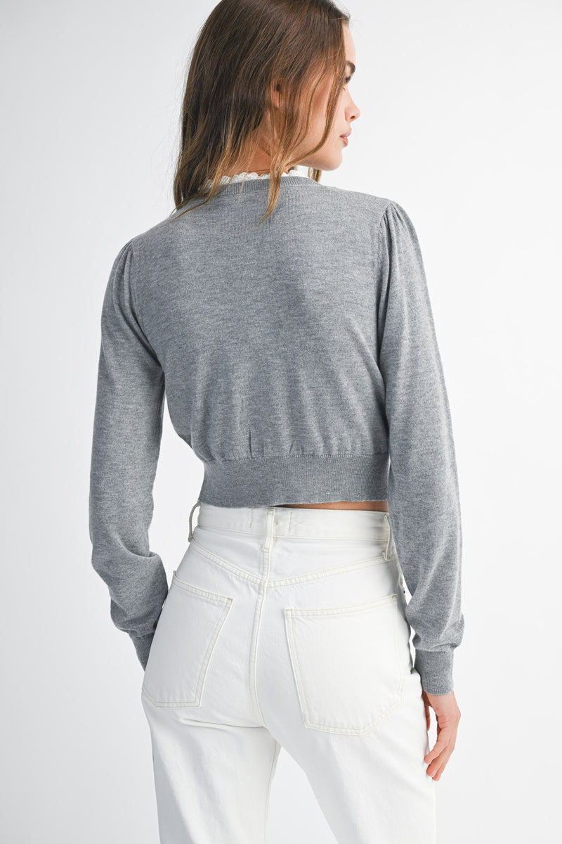 JWALA LACE CONTRAST KNIT CARDIGAN TOP