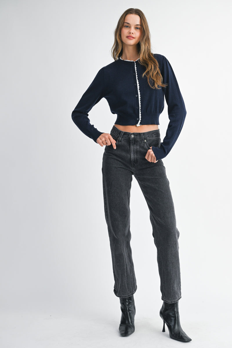 JWALA LACE CONTRAST KNIT CARDIGAN TOP